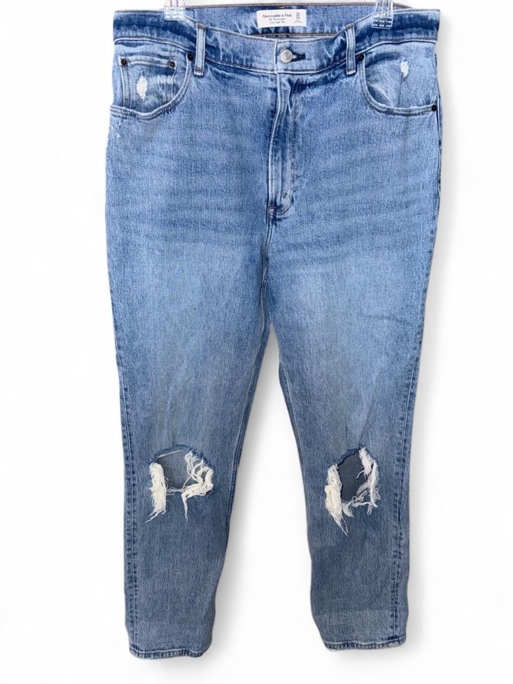 Abercrombie & Fitch 90’s Straight Ultra High Rise Light Blue Distressed Jeans